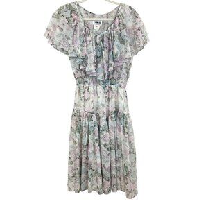 Vintage Coco of California Gray Purple Floral Ruffle Dress Boho Fairy - Size 6